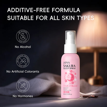 LAIKOU Japan Sakura Sleep Spray 60ml Lavender Chamomile Gentle Scent Soothe Relax Pillow Linen Mist