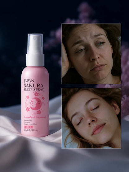 LAIKOU Japan Sakura Sleep Spray 60ml Lavender Chamomile Gentle Scent Soothe Relax Pillow Linen Mist