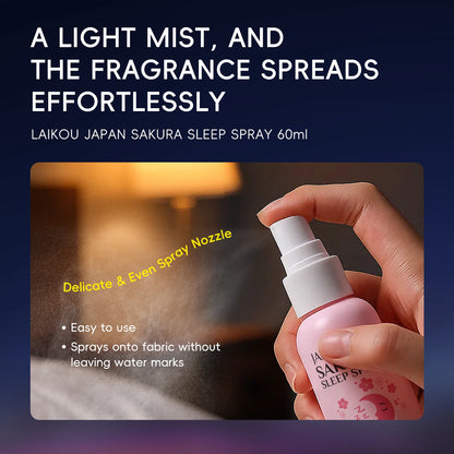 LAIKOU Japan Sakura Sleep Spray 60ml Lavender Chamomile Gentle Scent Soothe Relax Pillow Linen Mist