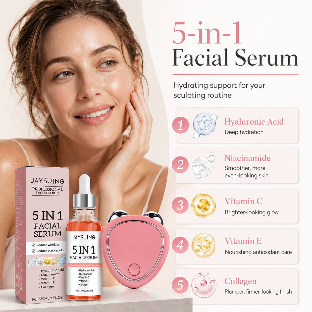 Mini Microcurrent Facial Device+Facial Serum Kit,EMS Face Lift Massager Face Sculpting Beauty Tool Rejuvenation Tighten Skincare